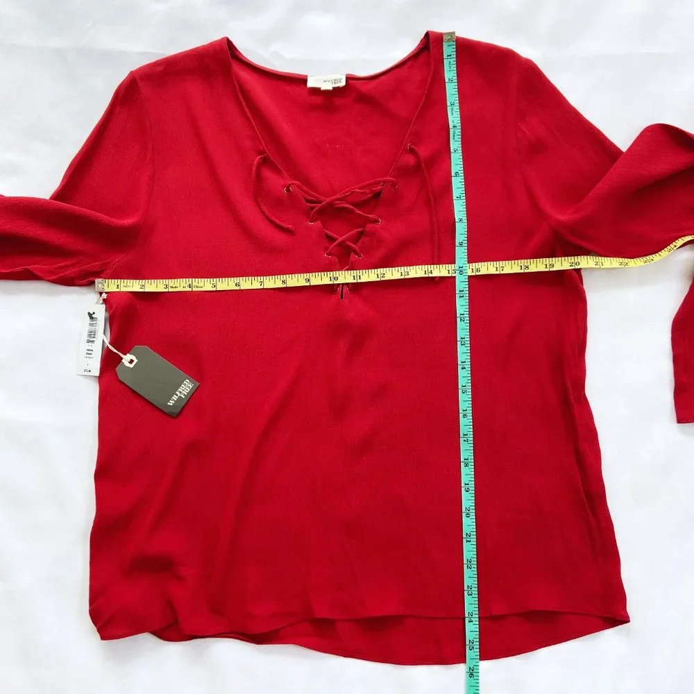 ❤️SOLD NWT Aritzia Wilfred Free Redling Red Tie Lace Neck Long Sleeve Blouse Top - Picture 12 of 13